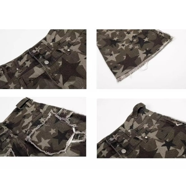 Double Waist Spliced Star Camouflage Cargo Pants BK7039