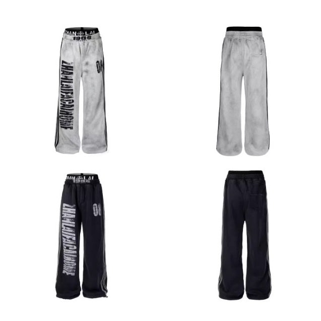 Dirty Distressed Printed Double Waist Sweat Pants BK7041