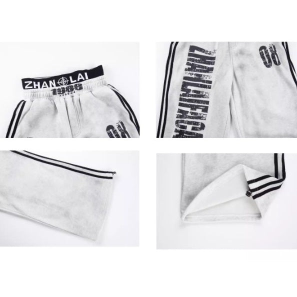 Dirty Distressed Printed Double Waist Sweat Pants BK7041