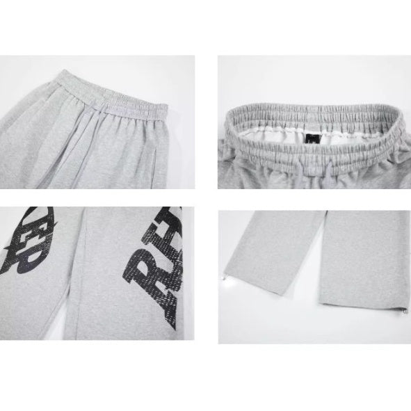 Letter Print Drawstring Scimitar Sweat Pants BK7042