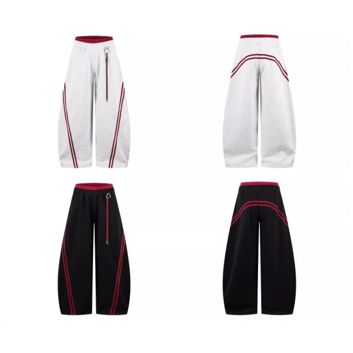 Striped Patchwork Double-waisted Scimitar Sweat Pants BK7044