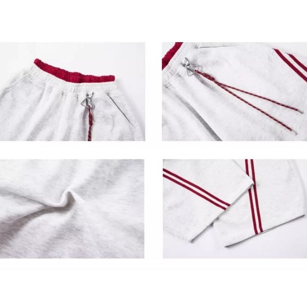 Striped Patchwork Double-waisted Scimitar Sweat Pants BK7044