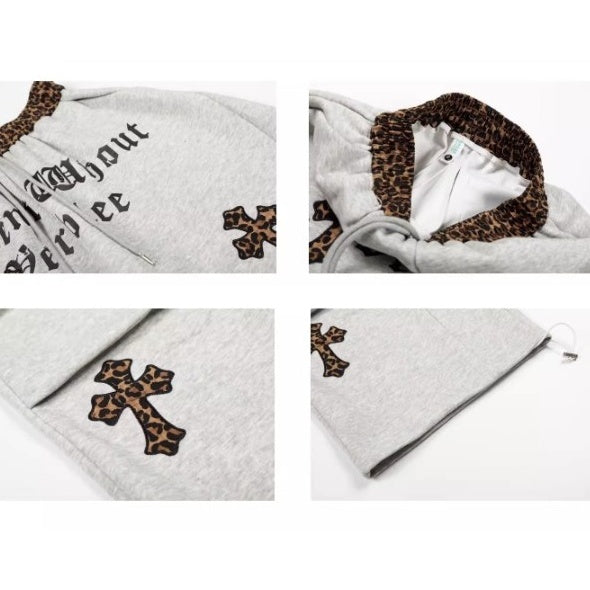 Leopard Print Patchwork Scimitar Sweat Pants BK7046