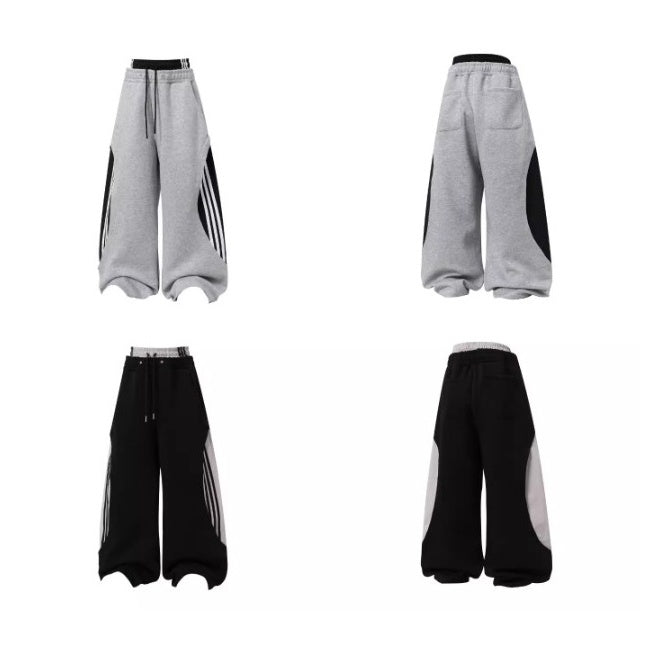 Double-Waist Striped Splicing Scimitar Sweat Pants BK7050