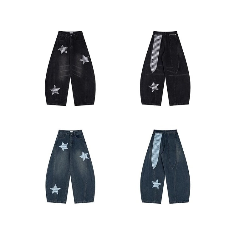 Washed Star Patch Embroidered Scimitar Jeans MW10284