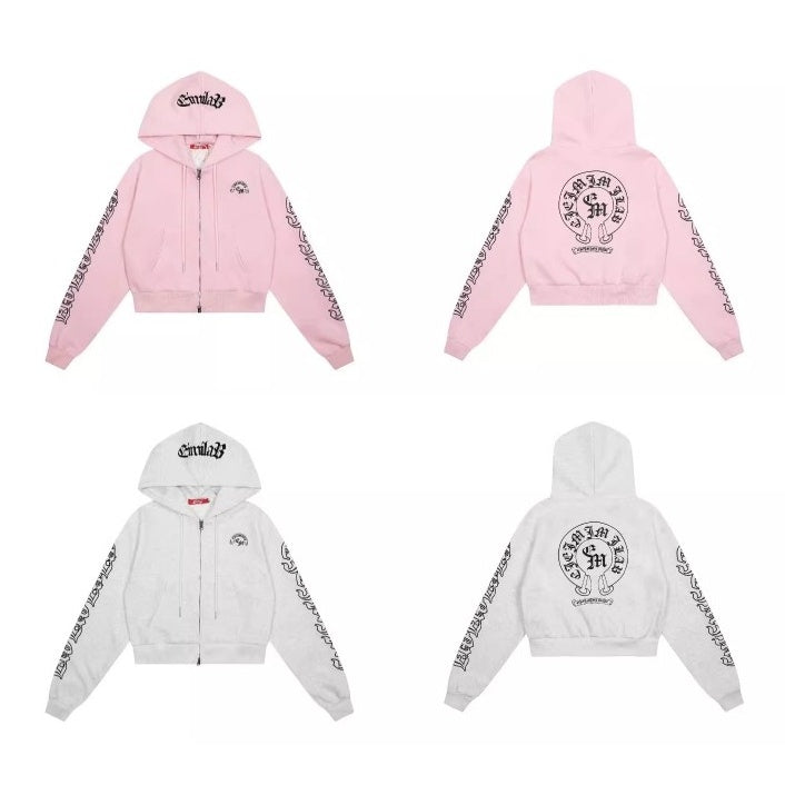 Gothic Letter Print Hooded Sweat Jacket MW10287
