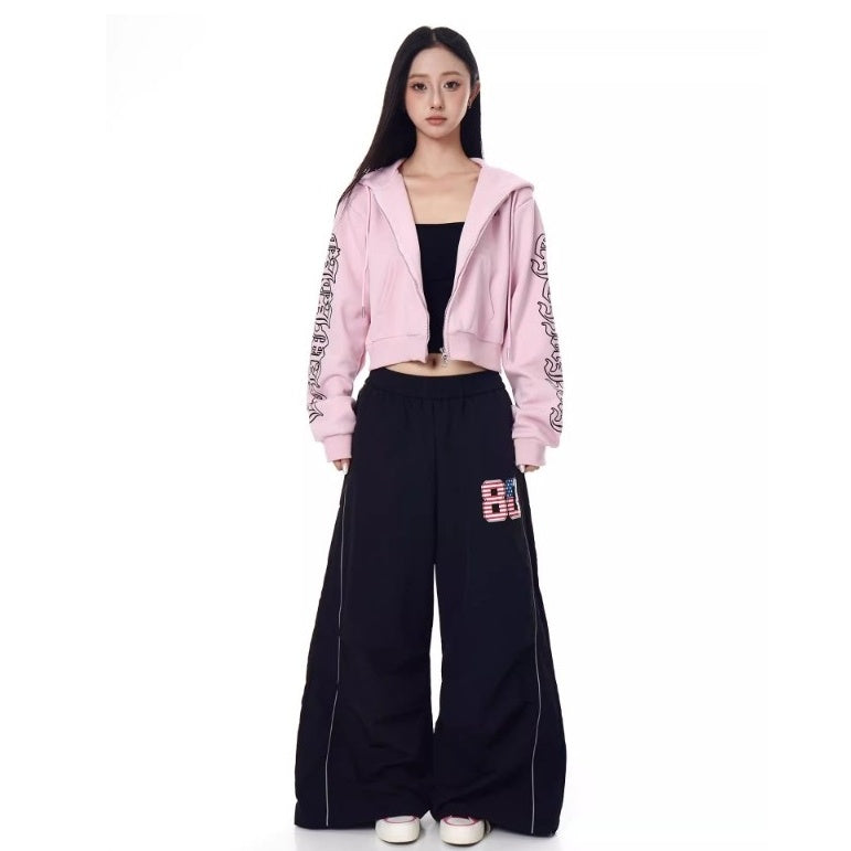Gothic Letter Print Hooded Sweat Jacket MW10287