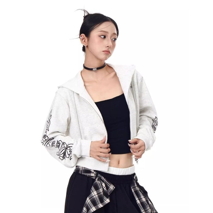 Gothic Letter Print Hooded Sweat Jacket MW10287