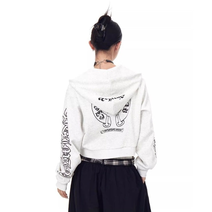 Gothic Letter Print Hooded Sweat Jacket MW10287