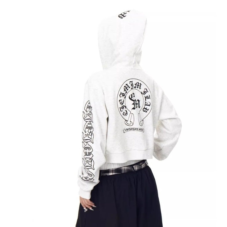 Gothic Letter Print Hooded Sweat Jacket MW10287