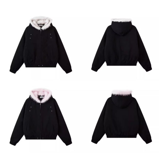 Carving Fur Collar Hooded Jacket BK7051