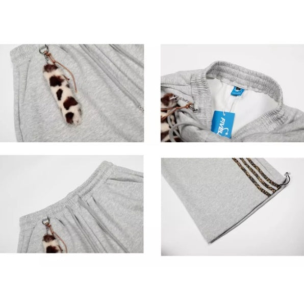 Leopard Striped Loose Sweat Curve Pants BK7053