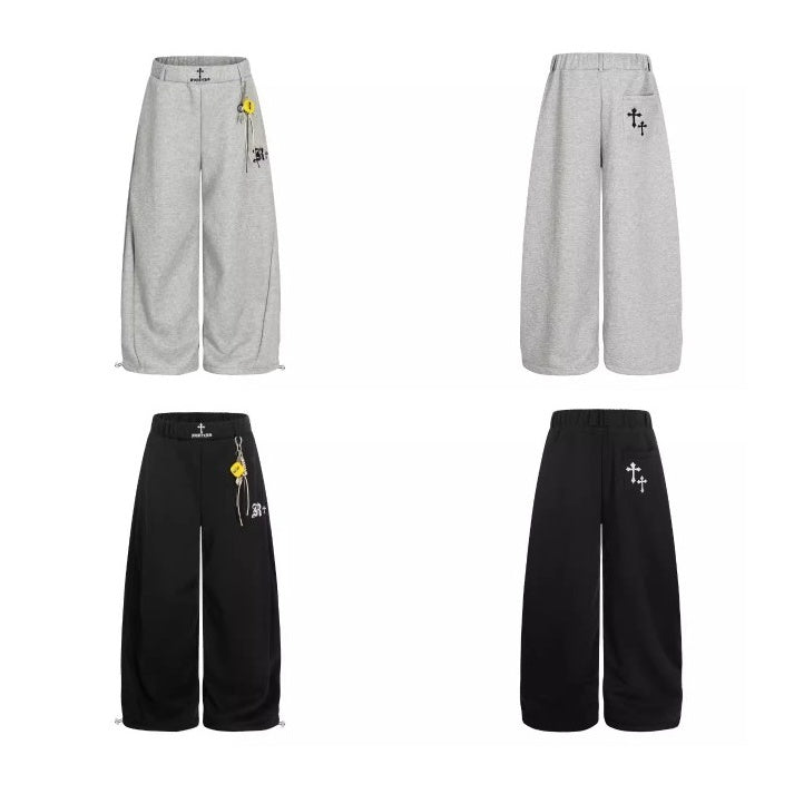 Cross Embroidery Loose Sweat Curve Pants BK7055