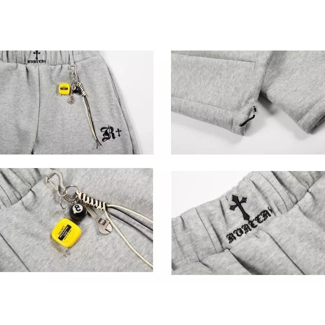 Cross Embroidery Loose Sweat Curve Pants BK7055