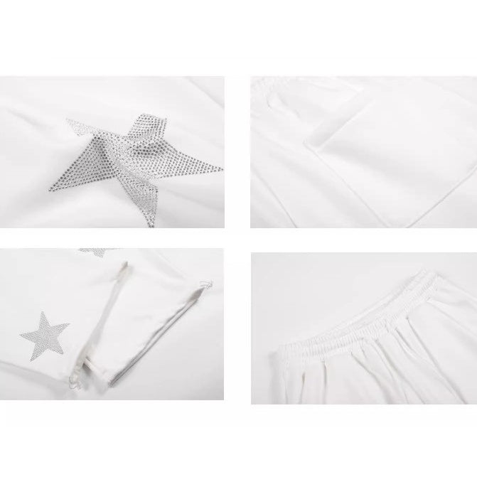 Star Rhinestone Design Curve Sweat Pants BK7060
