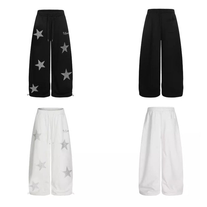 Star Rhinestone Design Curve Sweat Pants BK7060