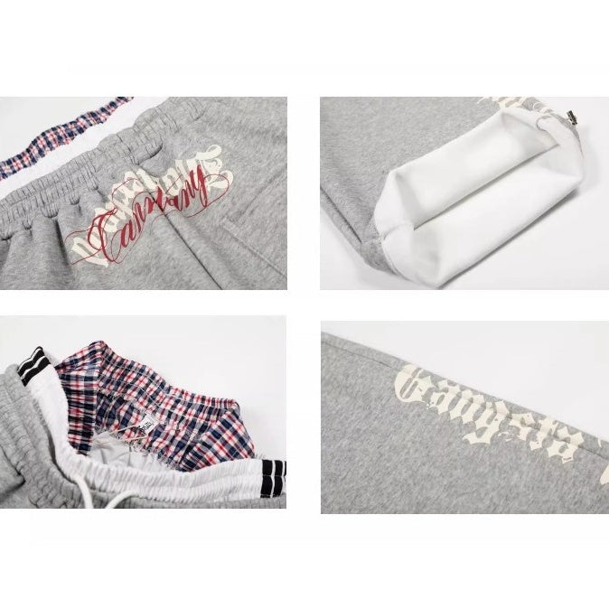 Triple-waist Patchwork Letter Drawstring Sweat Pants BK7063