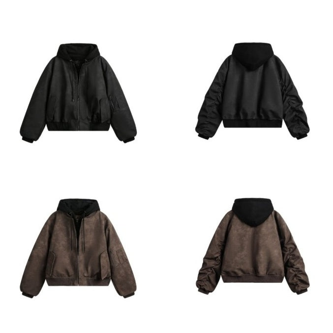 Vintage Fake Layered Hooded Flight Jacket BK7064