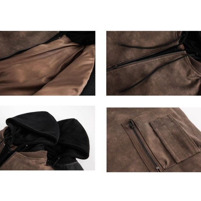 Vintage Fake Layered Hooded Flight Jacket BK7064
