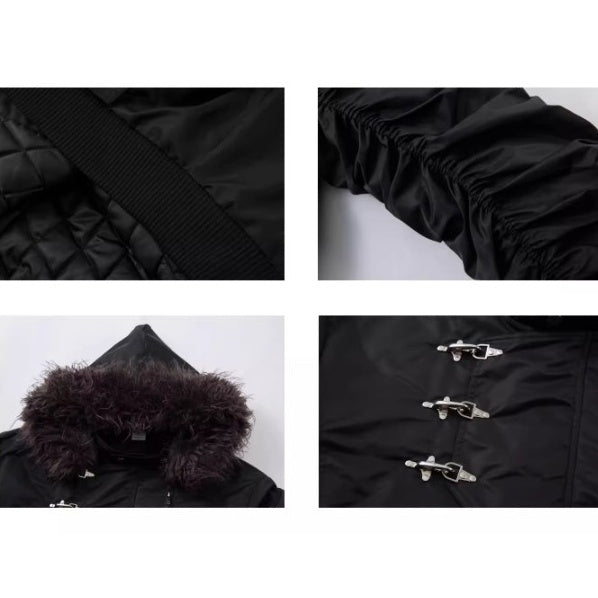 Fur Collar Airplane Buckle Hooded Jacket MW10305