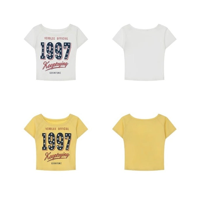 American Star Print Slanted Shoulder T-shirt MW10096