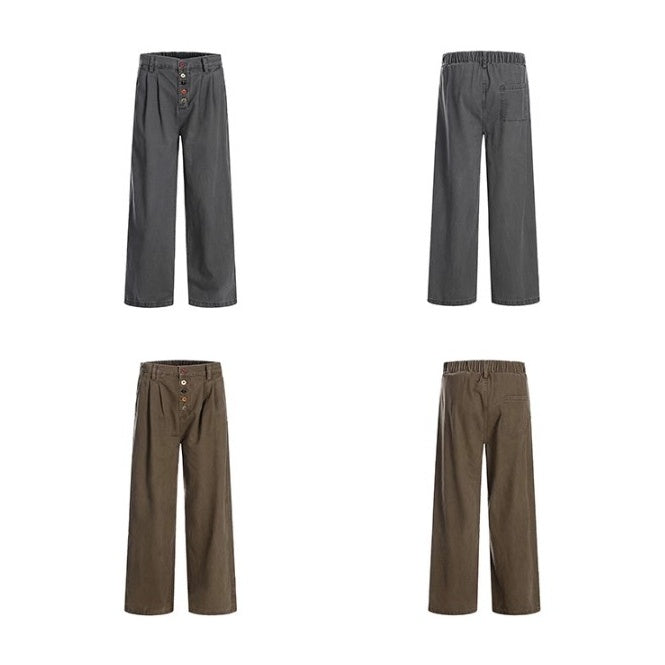 Color Button Wide Straight Pants MW10099