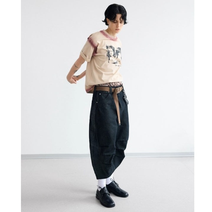 Hand-spray Contrasting Panel T-shirt PS7013