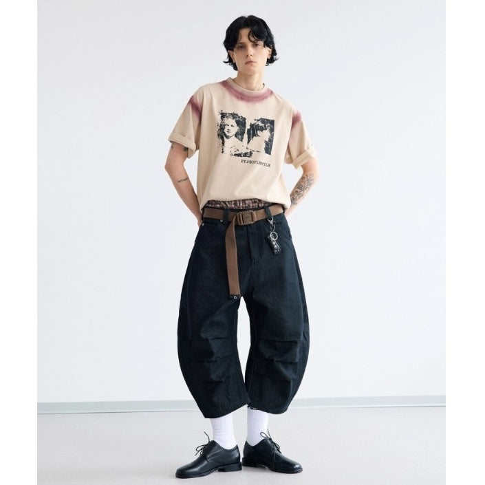 Hand-spray Contrasting Panel T-shirt PS7013