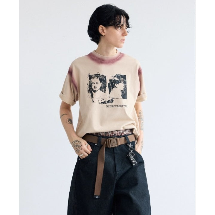 Hand-spray Contrasting Panel T-shirt PS7013