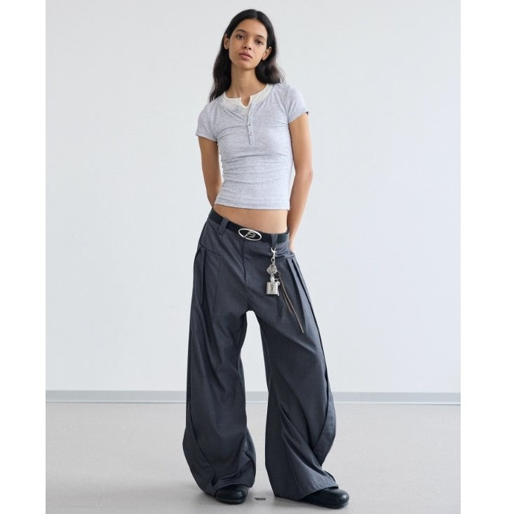 Front Slip Pockets Pleated Scimitar Trousers PS7020
