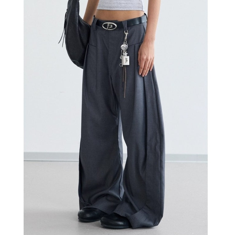 Front Slip Pockets Pleated Scimitar Trousers PS7020