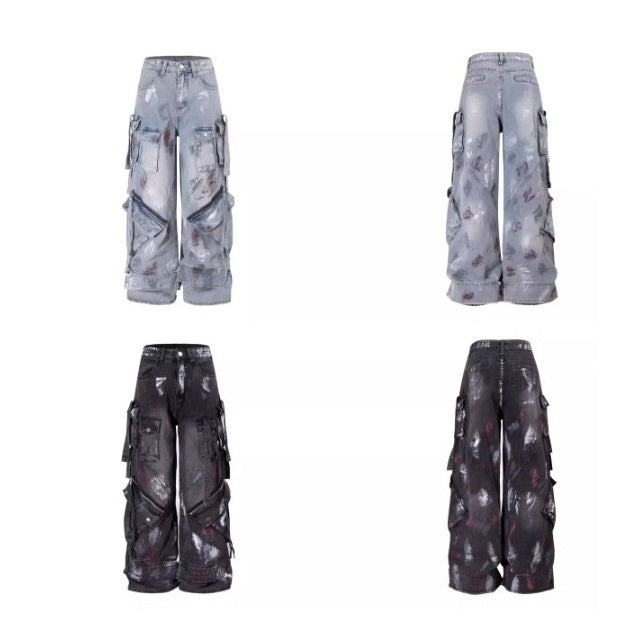 Paint Loose Multi Pocket Cargo Jeans MW10188
