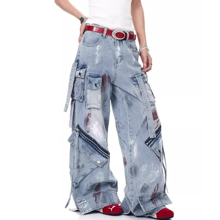 Paint Loose Multi Pocket Cargo Jeans MW10188
