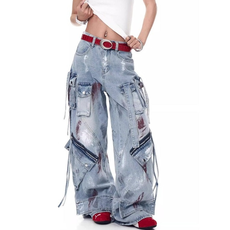 Paint Loose Multi Pocket Cargo Jeans MW10188
