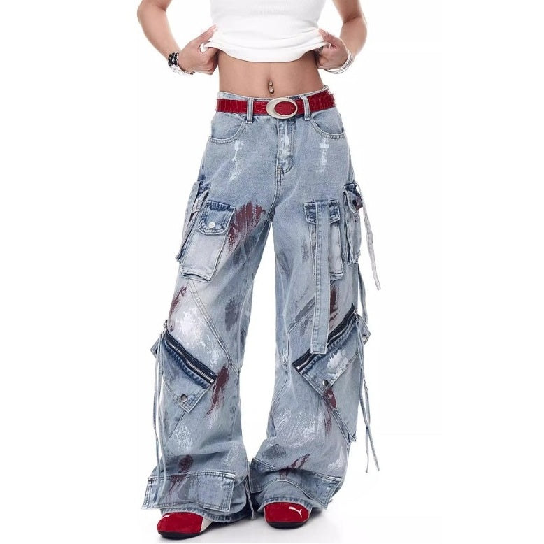 Paint Loose Multi Pocket Cargo Jeans MW10188