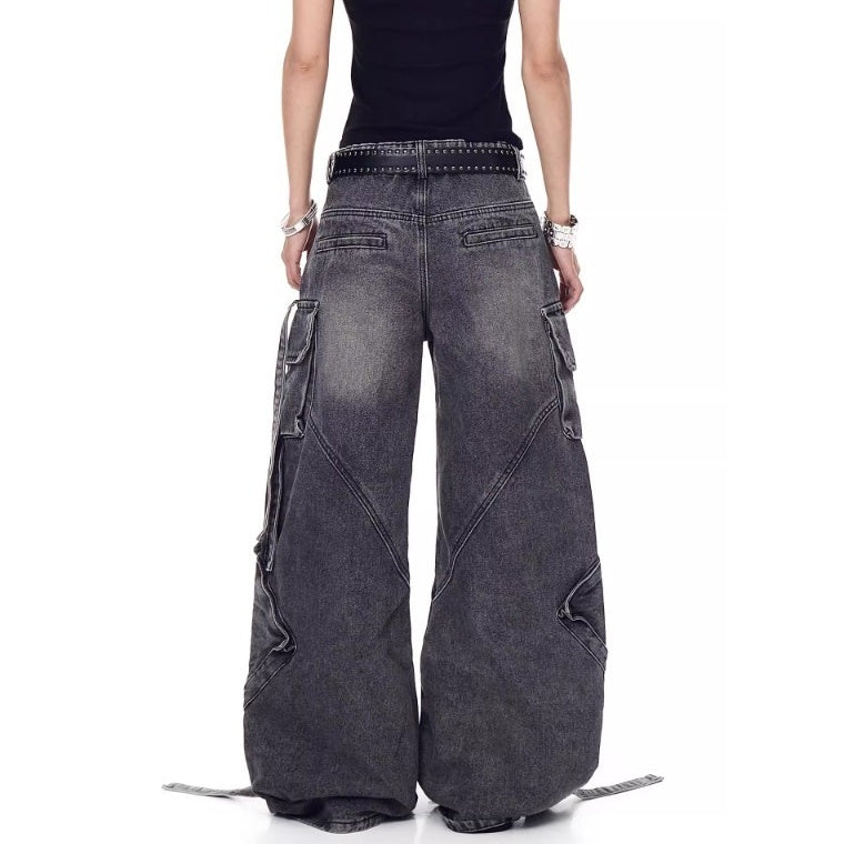 Wash Curve Design Cargo Jeans MW10189