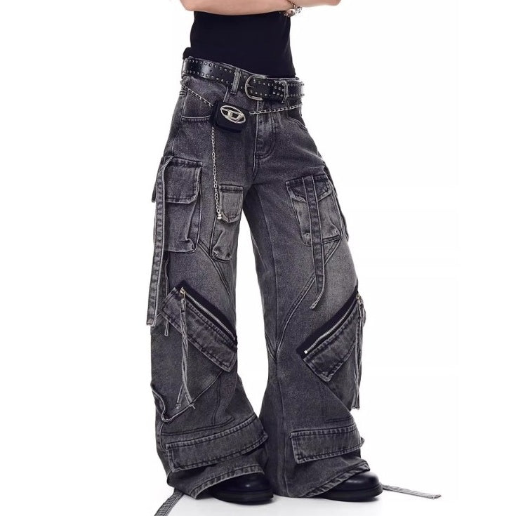 Wash Curve Design Cargo Jeans MW10189