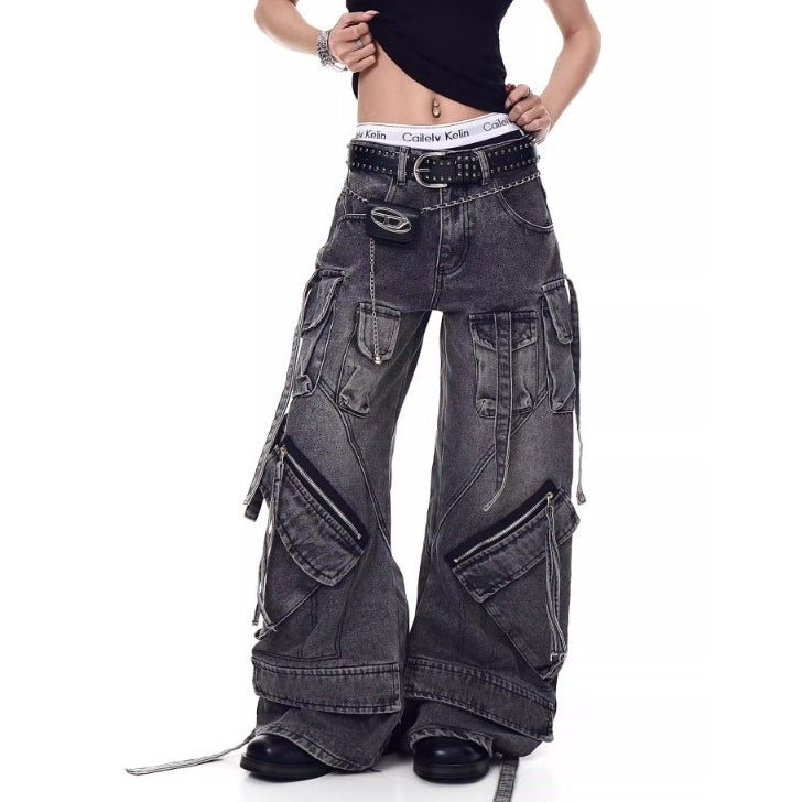 Wash Curve Design Cargo Jeans MW10189