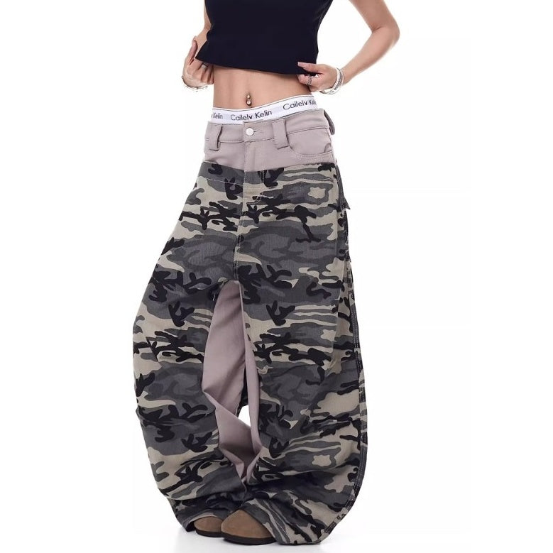 Camouflage Panel Switching Curve Pants MW10192