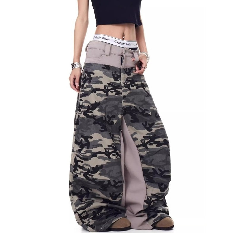 Camouflage Panel Switching Curve Pants MW10192