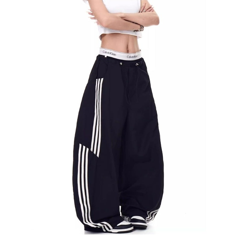Three-bar Contrast Loose Curve Pants MW10193