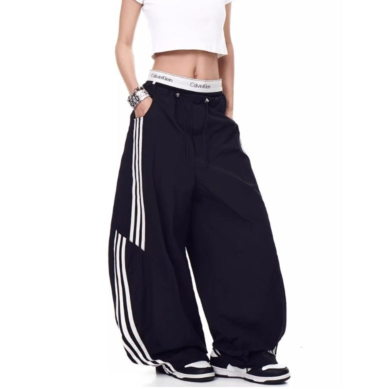 Three-bar Contrast Loose Curve Pants MW10193