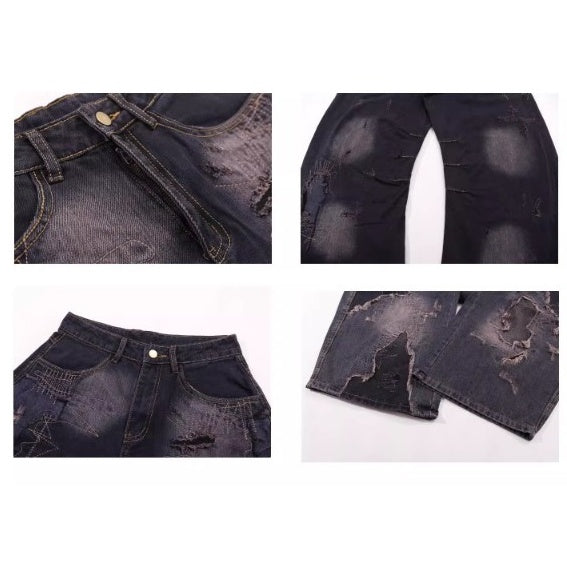Heavy Embroidery Stitching Curve Jeans MW10196