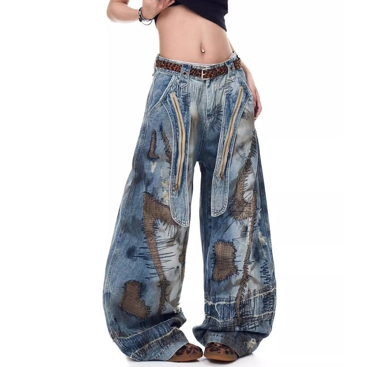 Dirty Embroidered Loose Curve Jeans MW10197