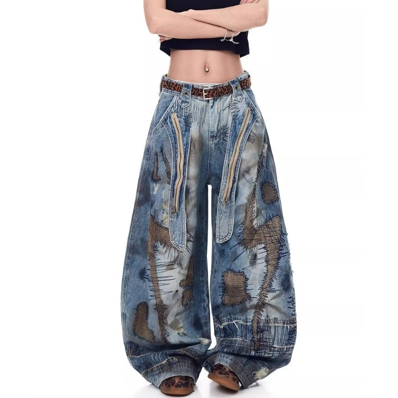 Dirty Embroidered Loose Curve Jeans MW10197