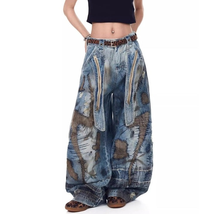 Dirty Embroidered Loose Curve Jeans MW10197