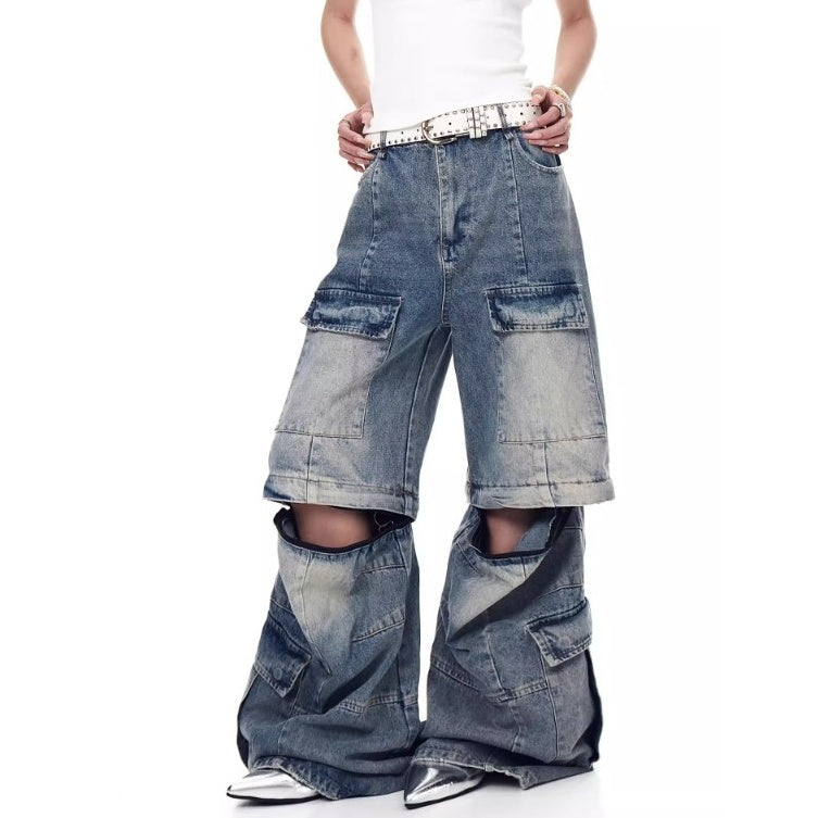 Detachable Baggy Multi-pocket Cargo Jeans MW10202