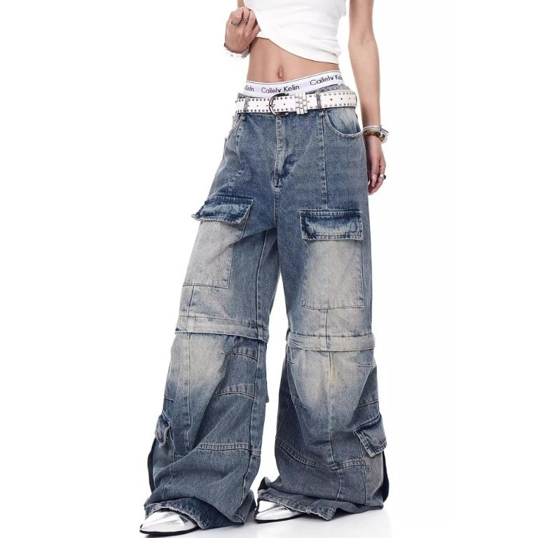 Detachable Baggy Multi-pocket Cargo Jeans MW10202