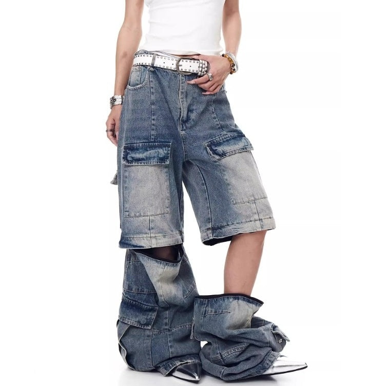 Detachable Baggy Multi-pocket Cargo Jeans MW10202
