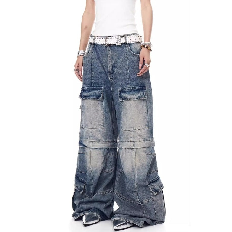 Detachable Baggy Multi-pocket Cargo Jeans MW10202